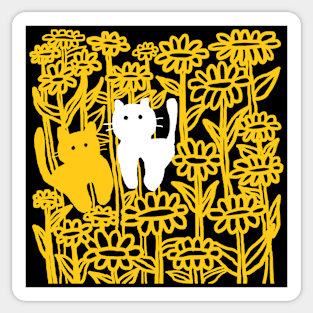 cat, sunflower fields Sticker